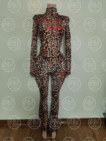 Ensemble de survêtement 2 pièces pour femme : sweat à capuche zippé imprimé guépard et pantalon évasé taille haute élastique à cordon de serrage à manches longues