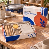 Boîte cadeau rigide avec logo personnalisé, base et couvercle, impression CMYK, finition brillante, pour atelier de poterie