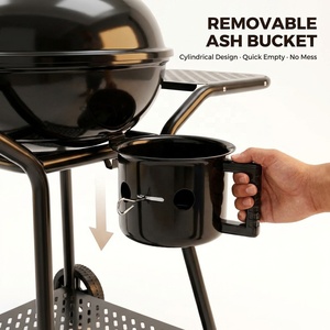 Wholesale Outdoor <b>Trolley</b> Charcoal Kettle Grill with Dual Side Shelves & Wheels Porcelain Enamel <b>BBQ</b> Grill for Backyard Camping - Product Image 5