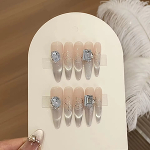 Lot de 10 faux ongles de luxe faits main, effet œil de chat, style français, stiletto, à presser, 3D, réutilisables, en acrylique, personnalisables avec votre marque privée - Product Image 6