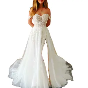 RSW1849 abiti da sposa con spalle scoperte abito estivo senza maniche con spacco