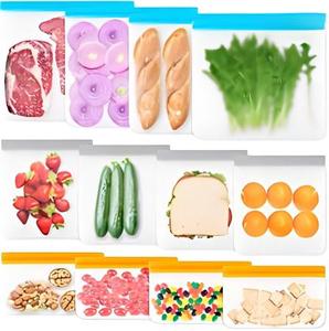 ถุงแช่แข็งแบบใช้ซ้ำได้ Huamaohengchun ปลอดภัยสำหรับเครื่องล้างจาน ป้องกันการรั่วซึม ถุงเก็บอาหาร ถุงซิลิโคนสำหรับเก็บอาหาร จัดระเบียบบ้าน - Product Image 1