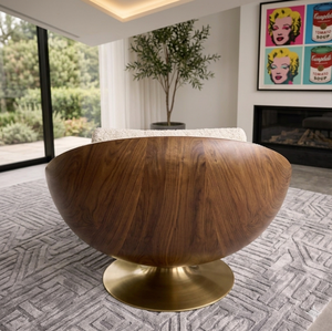 Poltrona Girevole Moderna Curva in Bouclé con Poggiapiedi, Base in Legno di Noce e Finitura Oro, Sedia Relax <span class=keywords><strong>per</strong></span> <span class=keywords><strong>Soggiorno</strong></span> - Product Image 4