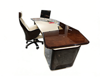 Bureau de direction moderne en bois massif haut de gamme |   Poste de travail de direction de luxe marron clair, réglable et extensible avec rangement