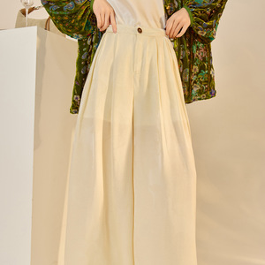 New Chinese Style Early Autumn Loose High Polyester Jacquard Wide-Leg Long <strong>Pants</strong> for Women Gold Weaving Satin Draping N8046 - Product Image 3