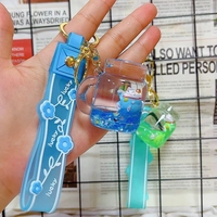 Porte-clés pendentif style dessin animé personnalisé porte-clés sac à dos en plastique transparent acrylique liquide Quicksand imprimé UV