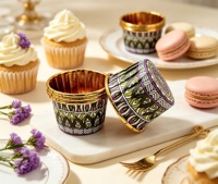 Moules à cupcakes en aluminium à motif bohème et bord doré, mini moules de cuisson jetables en aluminium, emballages pour cupcakes pour fêtes et pâtisseries maison
