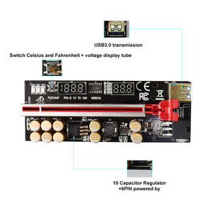 Tarjeta Adaptadora Riser VER V016 PCIE 1X a 16X con 10 Condensadores Dorados y Pantalla de Voltaje y Temperatura - Product Image 6