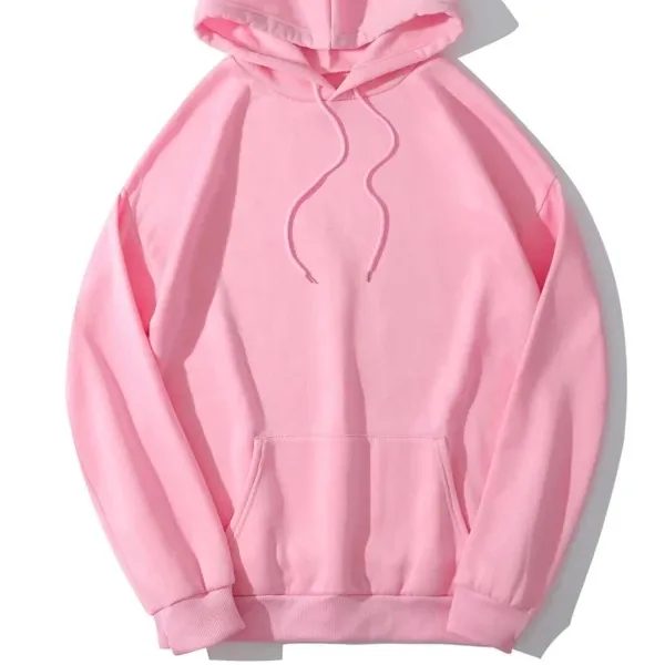 Women Casual Sweatshirt Outfits Autumn Long Sleeve Solid Lovely Pink Cute Kangaroo Pocket Thermal Lined Drawstring Hoodie