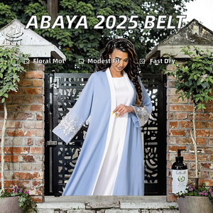 2025 Adjustable Abaya Belt Handmade Floral Luxury Evening <b>Dresses</b> <b>for</b> Women Modest Blue Kimono Lace <b>for</b> Winter and Summer - Product Image 2