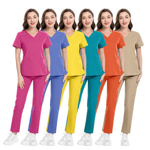 인기있는 다기능 포켓 디자인 V 넥 의료 유니폼 스크럽 세트 미용실 유니폼 탑 + 스트레이트 팬츠 스크럽 - Product Image 2
