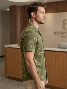 Fine Sales Marvellous Cost Tropical Print Camp Collar Short Sleeve Sustainable Abstract <b>Repeat</b> Pattern Mens Summer Cotton Shirts - Product Image 5