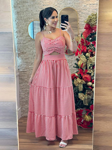 <span class=keywords><strong>Para</strong></span> <span class=keywords><strong>Amazon</strong></span> New Ladies Cross-Border Europa América Vestido 10645 Tirantes a rayas Casual Liso Teñido Gasa Hasta el suelo <span class=keywords><strong>para</strong></span> - Product Image 6