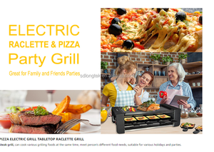 Grill <span class=keywords><strong>Raclette</strong></span> Électrique <span class=keywords><strong>2</strong></span>-en-1 avec Contrôle de Température Réglable, Plaques Amovibles et Revêtement Antiadhésif en PTFE pour Fêtes en Intérieur - Product Image 2