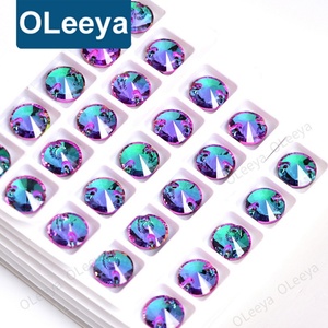 Oleeya Factory Wholesale <b>Top</b> Quality 5A Bevel Round Rivoli Glass <b>Crystal</b> AB Sew on Rhinestones With 2 Holes for Clothing DIY - Product Image 1