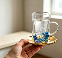 Mug en verre borosilicate à double paroi Wuso avec fleurs séchées intégrées, résistant à la chaleur, pour café, thé, maison, café, vaisselle de table