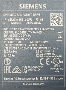 6SL32105HE120UF0 6SL3210-5HE12-0UF0 S210 เซอร์โวไดรฟ์ 2 กิโลวัตต์ 3 เฟส 380-480 โวลต์ คอนโทรลเลอร์ - Product Image 1