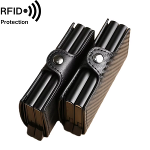 เคสอัจฉริยะ RFID หนัง PU แบบป๊อปอัพสำหรับผู้ชายกระเป๋าเงินแบบบางมีกระดุมปิดทำจากอะลูมิเนียมสำหรับใส่นามบัตร - Product Image 1