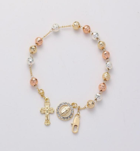 FN7017 Rosario de Oro Laminado Tricolor con Cuentas y Dijes de la Virgen María y Cruz, Collar de Oro de 14k, Joyería Católica al Por Mayor de China - Product Image 6