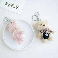 Porte-clés ours en peluche bouclé, pendentif cœur en tricot pour sac, breloque en peluche pour femme, cadeaux de mariage pour invités