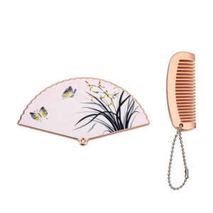 Xách Tay Mini Vòng Hình Quạt Gương Và Lược Thiết Lập Thời Trang Hoa Cổ Phong Cách Chủ Đề Kim Loại Trang Điểm Gương Bộ - Product Image 2