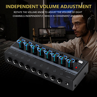 Taşınabilir Metal S-800 8 Kanallı Stereo Güç Amplifikatörü, Ev/DJ Kullanımı için 8 Çıkışlı Kulaklık ve Kulaküstü Kulaklık Bölücü