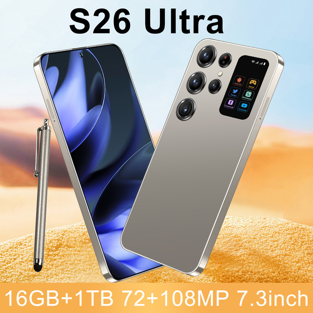 Hot Sales 7.3-inch Dual SIM Card 5G Smartphone Original S26 Ultra Stylus 16GB RAM 1TB Storage Android 14 System