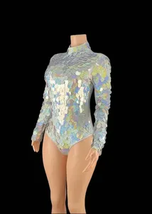 <span class=keywords><strong>Combinaison</strong></span> pour femme en dentelle argentée à paillettes, robe de soirée sexy pour anniversaire, banquet, performance de danse, tenue de boîte de nuit, bar - Product Image 4