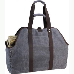 Sac de transport pour bûches en toile cirée de 16 oz, robuste, pour l'extérieur, avec poignées en bois, échantillon gratuit - Product Image 1