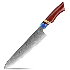 سكين الشيف الياباني 8 بوصة شفرة داماسكوس حادة لقطع اللحوم في المطبخ سكين جيوتو VG 10 فائق الحدة 67-layer Damascus Knife حادة ومشرقة