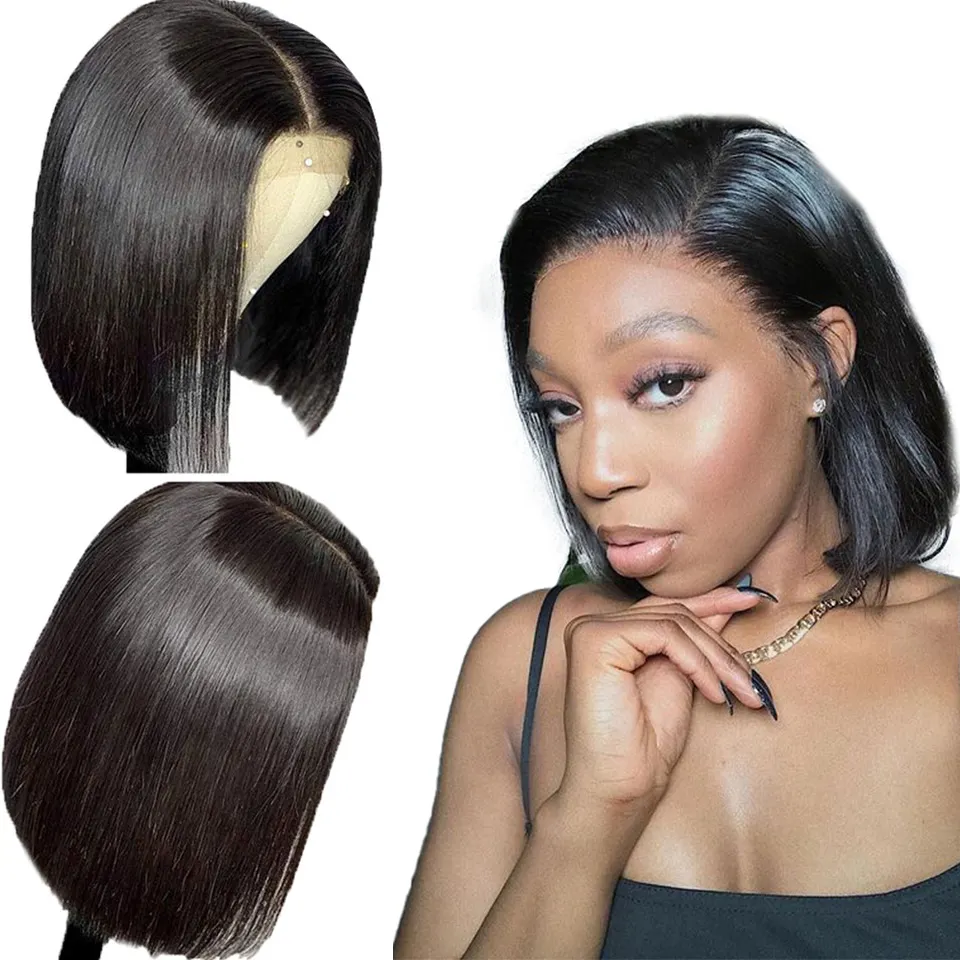 Perruque Bob Lace Front Closure Wig naturelle péruvienne — ali queen, cheveux lisses, 8 pouces, Style africain, vente en gros