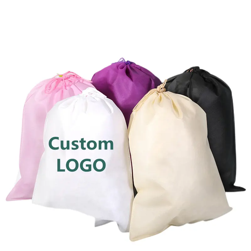 Özel sipariş dikişsiz kumaş toz torbası çevre dostu kapak çanta dokumasız büzgülü çanta ayakkabı için