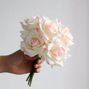 S0197 Wholesale high quality silk faux roses flower bunch wedding home decorations artificial real touch Rose bundle