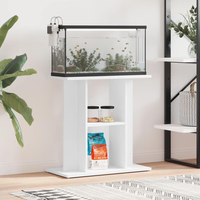 Support d'aquarium rectangulaire de luxe en bois massif pour intérieur avec espace de rangement à 3 niveaux, blanc