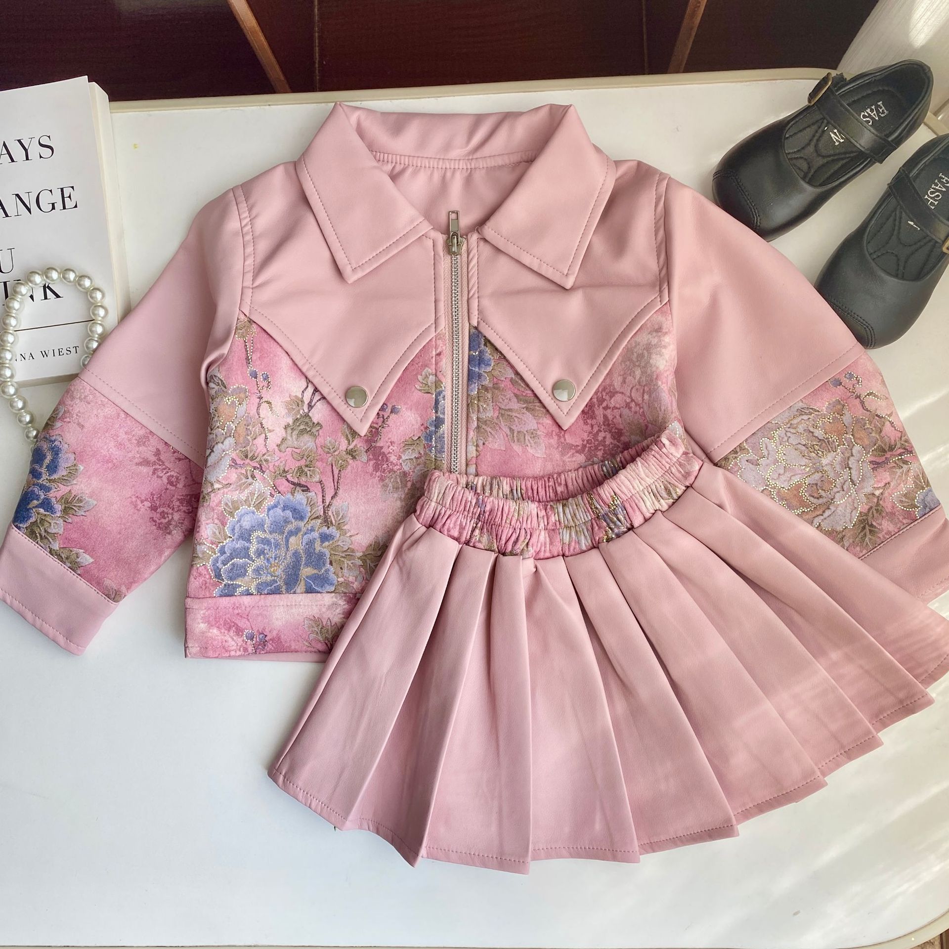Pink floral leather