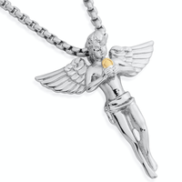 Collar con Colgante de Ángel Guardián de Acero Inoxidable Chapado en Oro de 18k, Joyería de Moda Hipoalergénica e Impermeable para Hombre y Mujer
