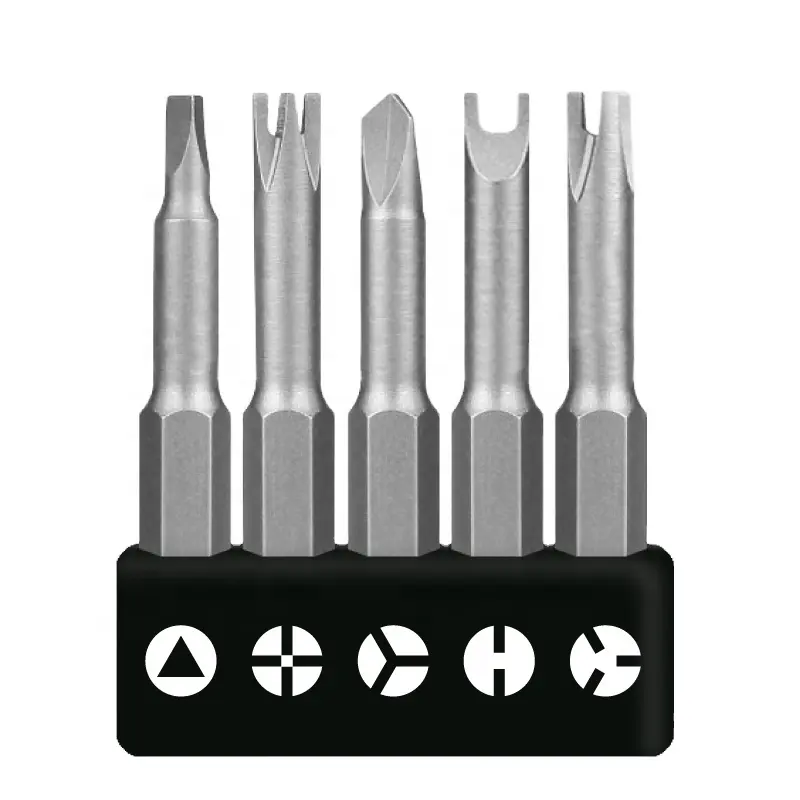 5pc 50mm Long Tamperproof Security Screw Driver Bits Includes Triangle, Y-point, Pin Spanner, 3 and 4 Points. OEM ODM Supported