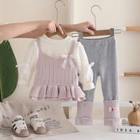 Ensemble 3 pièces pour filles : haut à volants, pantalon et haut à manches longues, tenue décontractée pour le quotidien et les jeux, printemps-automne