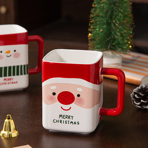 Tasse carrée en céramique personnalisée Père Noël Bonhomme de neige, tasses d'hiver faites à la main, mugs de Noël en céramique, mugs mignons pour cadeau - Product Image 5