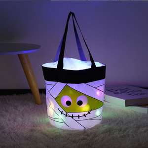 Cesta de Halloween Personalizada con Diseño de Calabaza Luminosa, Cubo para Dulces de Halloween para Niños, Cestas de Halloween de Tela que Brillan en la Oscuridad - Product Image 4