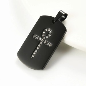 Collar con Colgante de Placa de Identificación para Perro de Acero Inoxidable con Cristal |   Patrón de Cruz Ankh Egipcia |   Cadena de Metal para Joyería, para Hombres y Mujeres - Product Image 5
