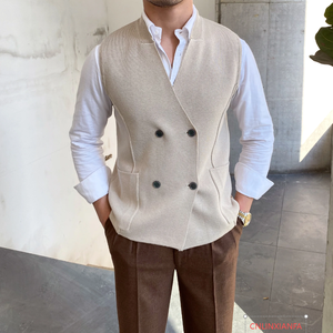 <span class=keywords><strong>Gilet</strong></span> de <span class=keywords><strong>Costume</strong></span> Tricoté Automne pour <span class=keywords><strong>Homme</strong></span>, Style Britannique, Col Décontracté, Coupe Slim, Polyester/Coton, Veste Sans Manches Boutonnée <span class=keywords><strong>Double</strong></span> <span class=keywords><strong>Boutonnage</strong></span> - Product Image 1