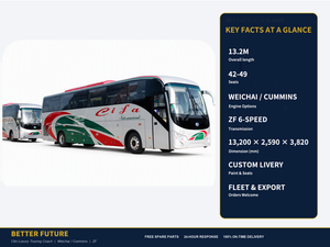 <span class=keywords><strong>Autocar</strong></span> de 13 m, 42-49 places, pour le transport interurbain en Afrique, moteurs diesel WeiChai / Cummins - Product Image 1