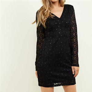 Signore Occidentale Abiti Casual Parzialmente Foderato In Pizzo Glitter Vestito Aderente - Product Image 1