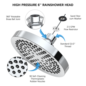 ABS Nhựa 6 Inch Vàng Đánh Bóng Duy Nhất Xử Lý Cơ Thể Phun Trên Không Thác Bath Vòi Hoa Sen Vòi Cho Căn Hộ Sử Dụng Chrome Bề Mặt - Product Image 2