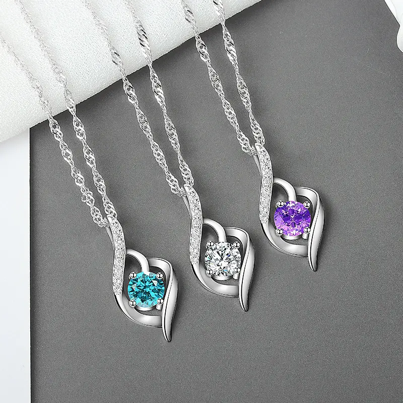 Zilveren Kleur Hart Amethist Ketting Voor Vrouwen Mode Bruiloft Sieraden