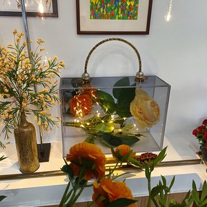 Hiện Đại Thanh Lịch Xách Tay Acrylic Hoa Hiển Thị Kệ Với Vàng Xử Lý Trong Suốt Acrylic Hộp Hoa Cho Các Cửa Hàng Cho <span class=keywords><strong>Showcase</strong></span> - Product Image 2