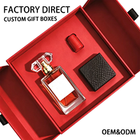 Boîte cadeau magnétique à double porte rouge personnalisée avec insert en éponge, estampage à chaud doré, coffret de parfum haut de gamme, emballage rigide en papier, fabrication en usine