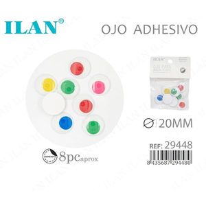 Occhi adesivi Ilan da 20 mm colorati per artigianato e cucito - Product Image 1