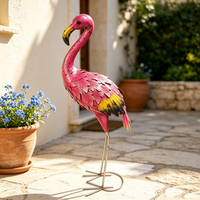 Sculpture d'oiseau flamant rose en fer forgé, peinte à la main, robuste, pour extérieur, jardin, pelouse, patio, cour, décoration extérieure